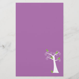 Sprookjesachtige Witte Boom & Groene Vogels Kunst Briefpapier