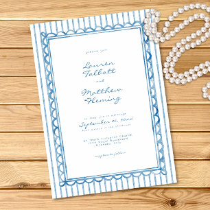 Sprookjesblauw Witte Aquarel Streep Bruiloft Kaart