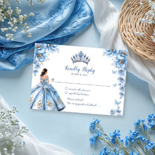 Sprookjesbloem Dusty Blue Princess Quinceañera RSVP Kaartje