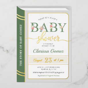 Sprookjesboek Boekomslag Baby Jongen Shower Groen  Folie Uitnodiging