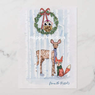 Sprookjesbos Kerstmis Watercolor Foliekaart Folie Uitnodiging