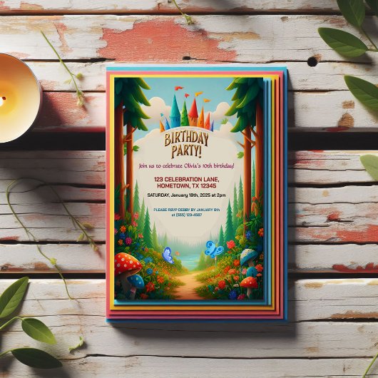 Sprookjesbos verjaardagsuitnodiging kaart