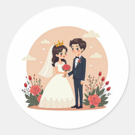 Sprookjesbruid en -bruidegom – Kawaii stijl Ronde Sticker