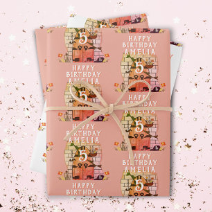 Sprookjesdeur Bloem Tekening Meisje Gelukkige Verj Inpakpapier Vel