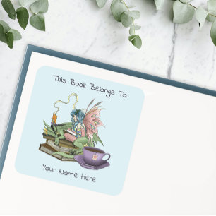 Sprookjesdraak Boeken Thee Vriendschap Ex Libris Vierkante Sticker