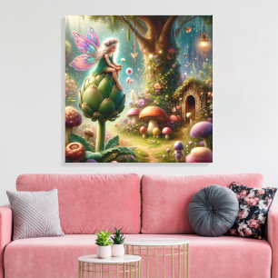 Sprookjeself op een Artisjok Magische Illustratie Canvas Afdruk