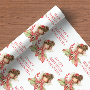 Sprookjesfee Meisje Blos Bloemige Verjaardag Cadeaupapier