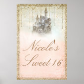 Sprookjesfee Prinsessen Kasteel Gouden Glitter Poster (Voorkant)