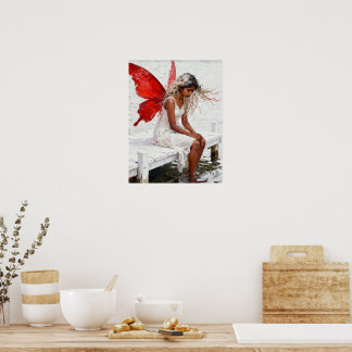 Sprookjesfiguur zit op een steiger met haar voeten poster