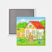 sprookjeshuis met rood dak en cartoon magneet (Voorkant / Achterkant)