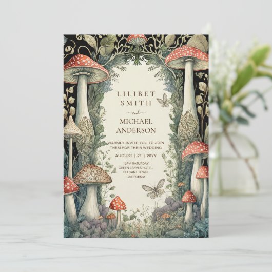 Sprookjeshuwelijk Feeërieke Paddenstoelen Bos Kaart (Staand voorkant)