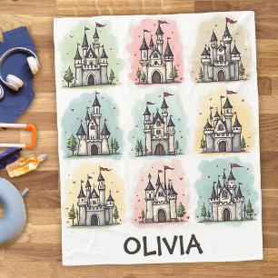 Sprookjeskasteel Doodles voor kinderen Fleece Deken