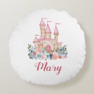 Sprookjeskasteel Kinder naam Soft Colors Floral Sc Rond Kussen