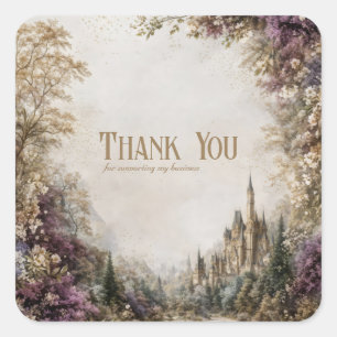 Sprookjeskasteel Paarse Bloemen Vintage Bos Vierkante Sticker