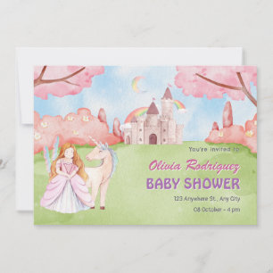 Sprookjeskasteel prinses eenhoorn baby shower kaart