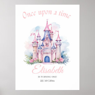 Sprookjeskasteel Roze Meisje Prinses Verjaardagsfe Poster