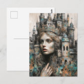 Sprookjeskoningin met kasteel op haar hoofd briefkaart (Voorkant / Achterkant)