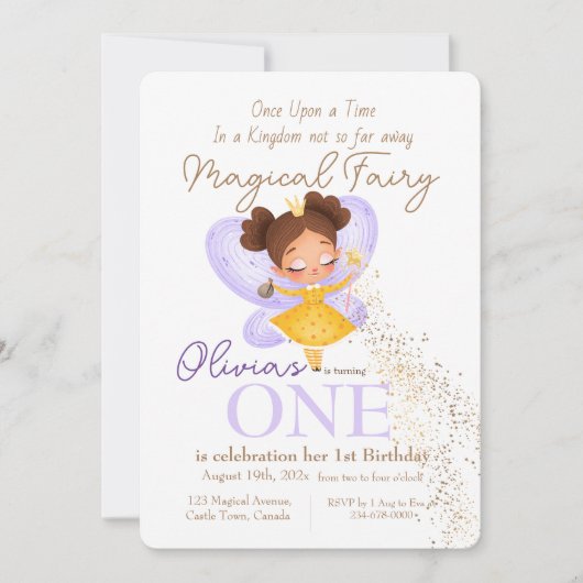 Sprookjeskoninkrijk Fee-Prinses 1e Verjaardagsfees Kaart (Voorkant)