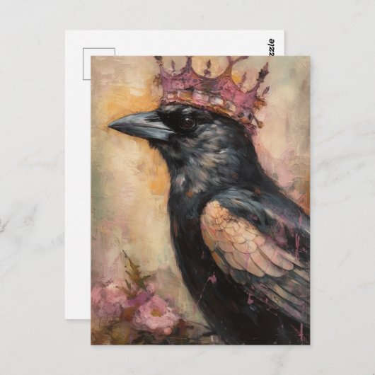 Sprookjeskraai in een roze kroon briefkaart (Voorkant / Achterkant)