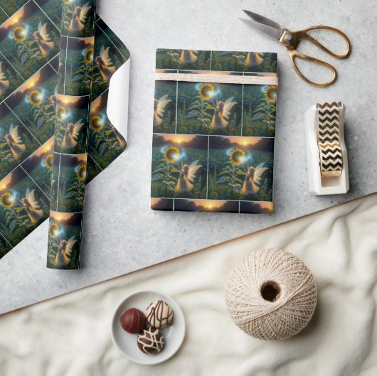 Sprookjesmeisje dat een spreuk op een zonnebloem w cadeaupapier (Crafts)