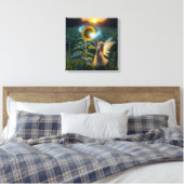Sprookjesmeisje dat een spreuk op een zonnebloem w canvas afdruk (Insitu (Slaapkamer))