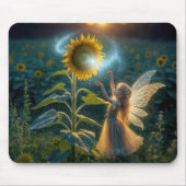 Sprookjesmeisje dat een spreuk op een zonnebloem w muismat (Voorkant)