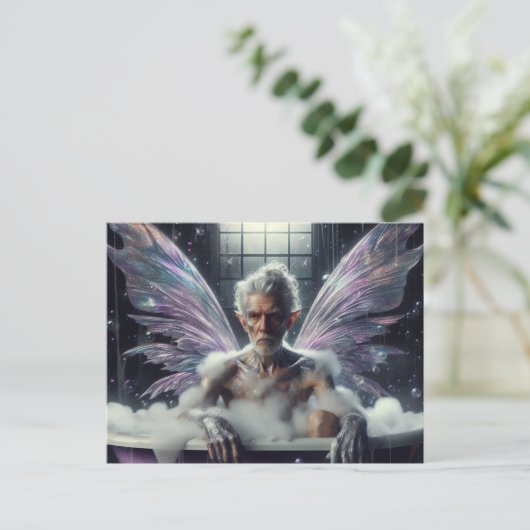 Sprookjesouder man Grijs Haar in de Paarse badkuip Briefkaart (Staand voorkant)
