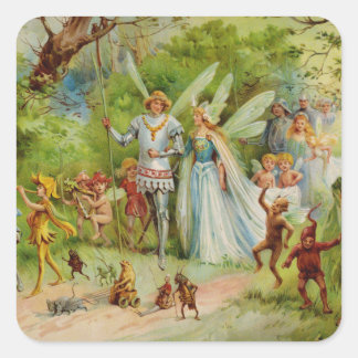 Sprookjesprins en Thumbelina in het magische hout Vierkante Sticker