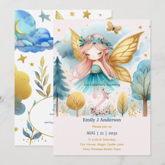 Sprookjesprinses 2e verjaardag TWEE Roze Fairycore Kaart (Voorkant / Achterkant)