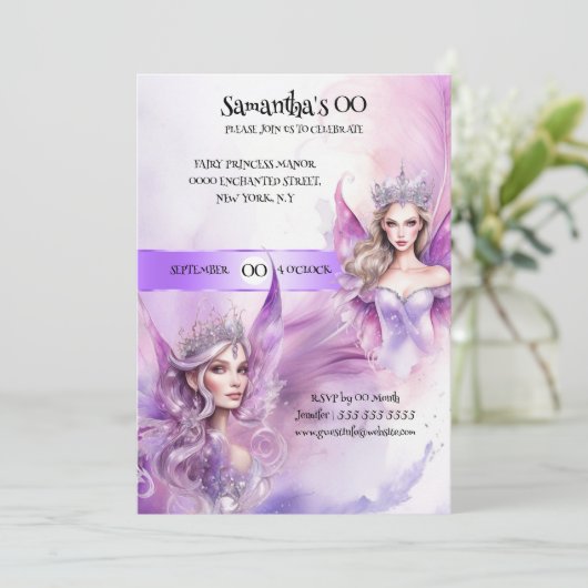 Sprookjesprinses mythische paarse sprookjesthema kaart (Staand voorkant)