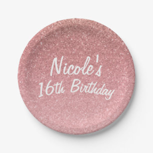Sprookjesroze glitter Sweet 16 verjaardagsfeestje Papieren Bordje