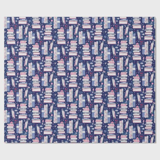 Sprookjesstapel blauwe boeken cadeaupapier (Vlak)