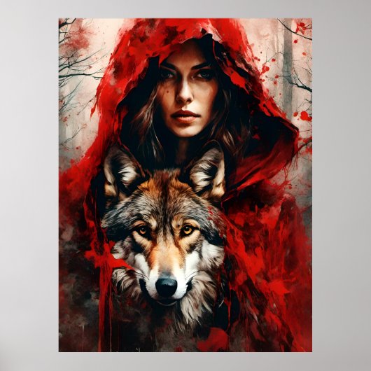 Sprookjesvrouw en een wolf poster (Voorkant)