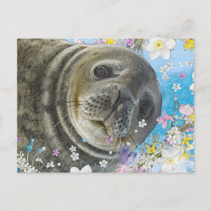 Sprookjeszegel in de oceaan van bloemen briefkaart