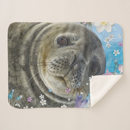 Sprookjeszegel in de oceaan van bloemen sherpa deken (Voorkant (horizontaal))