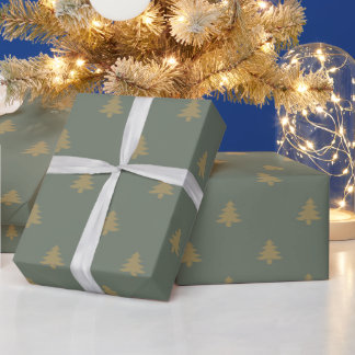 sprotbomen en gouden kerstbomen cadeaupapier