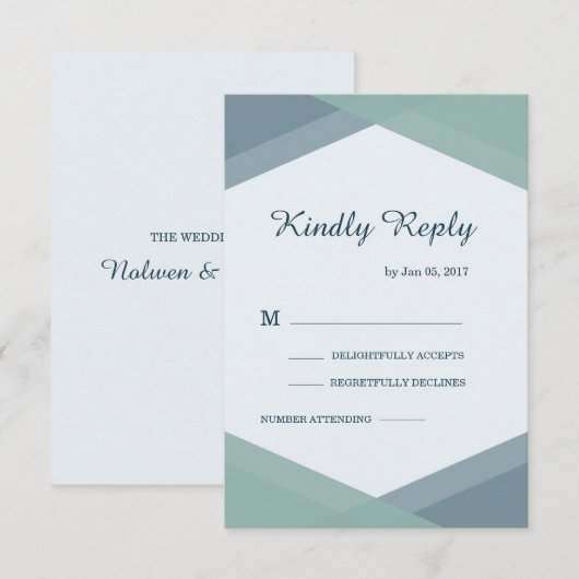 Spruce Blue Mint Geometric Modern Wedding RSVP Kaart (Voorkant / Achterkant)