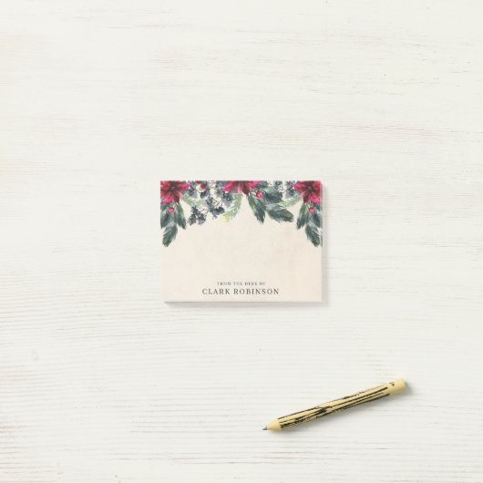 Spruce Greenery Red Poinsettia Kerstmis Post-it® Notes (Op bureau)
