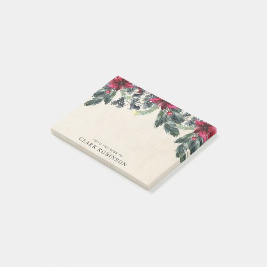 Spruce Greenery Red Poinsettia Kerstmis Post-it® Notes (Schuin)