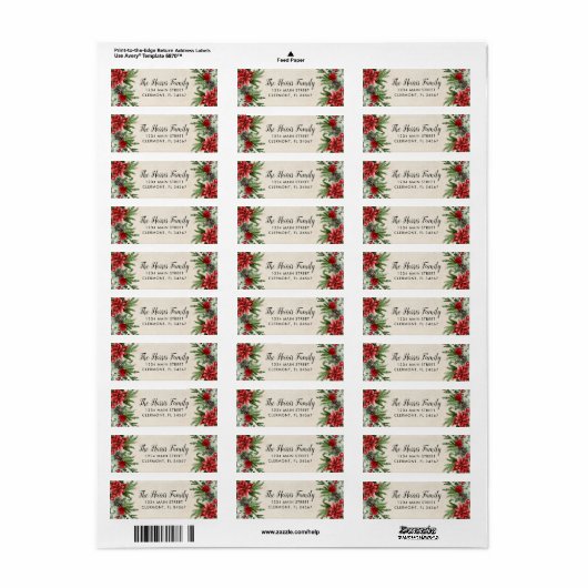 Spruce Pinecone en Poinsettia Parchment Paper Etiket (Full Sheet)