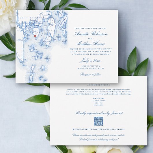 Spruce Point Inn all-in-one QR-code RSVP Bruiloft Kaart