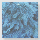 Spruce takken bedekt met sneeuw en vorst stenen onderzetter (Voorkant)