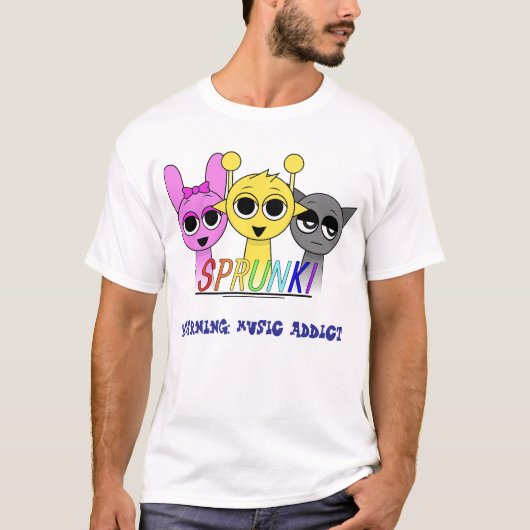 Sprunki Waarschuwing: Muziekverslaafde Bold Fun Gr T-shirt (Voorkant)