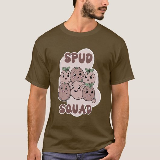 Spud Squad grappige groep aardappel T-shirt (Voorkant)