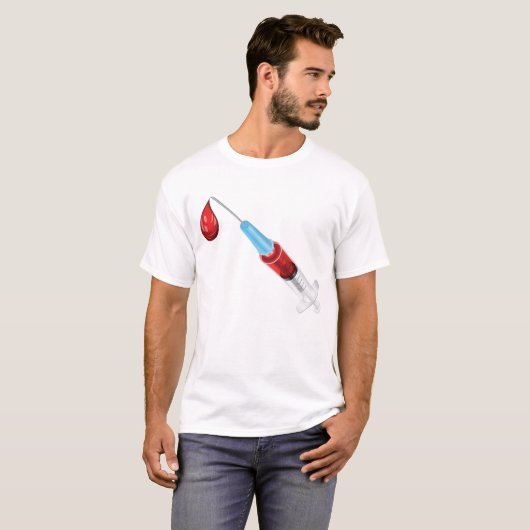 Spuit met een rode druppel t-shirt (Voorkant volledig)