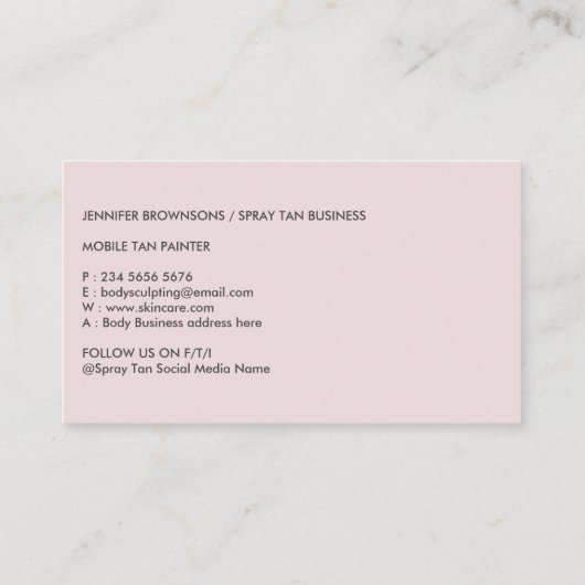 Spuit Tan Minimale Lichaamsbehoefte Roze Visitekaartje (Achterkant)