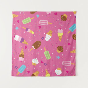 Spuitjes, cupcakes, ijs, en lolly's rondslingerend wandkleed
