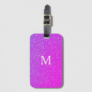 Spuitroze glitter ombre Monogram Initiaal Cute Bagagelabel