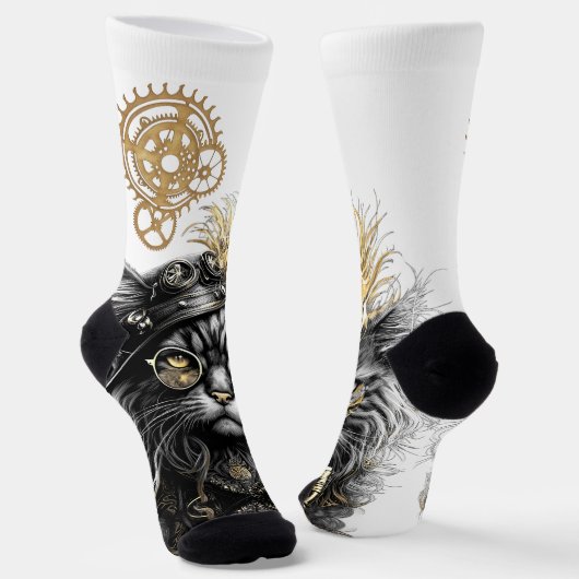 Spunky Paws De Funky Steampunk Kat  Sokken (Gebogen)