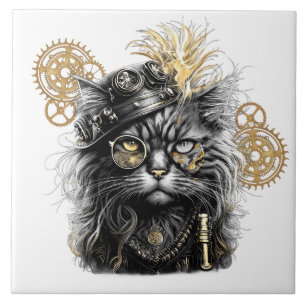Spunky Paws De Funky Steampunk Kat Tegeltje